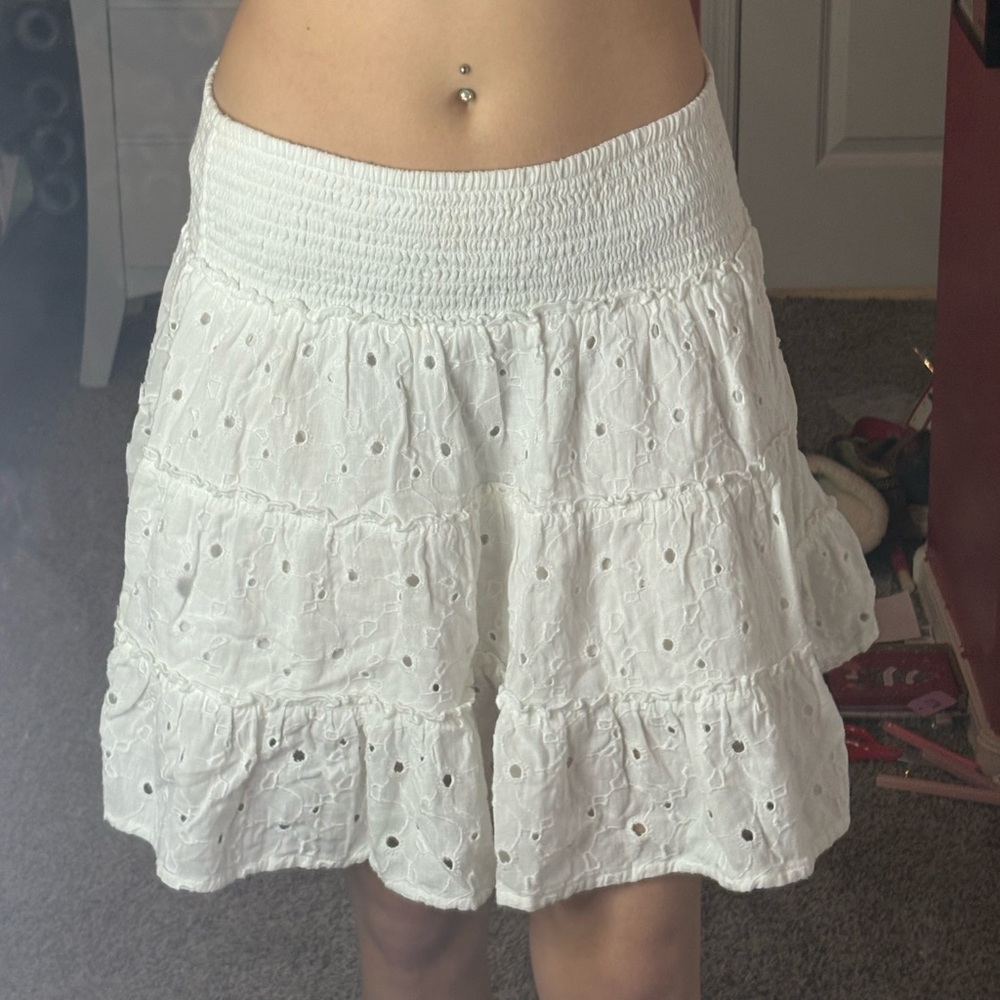American Eagle Outfitters White Eyelet A-Line Skirt